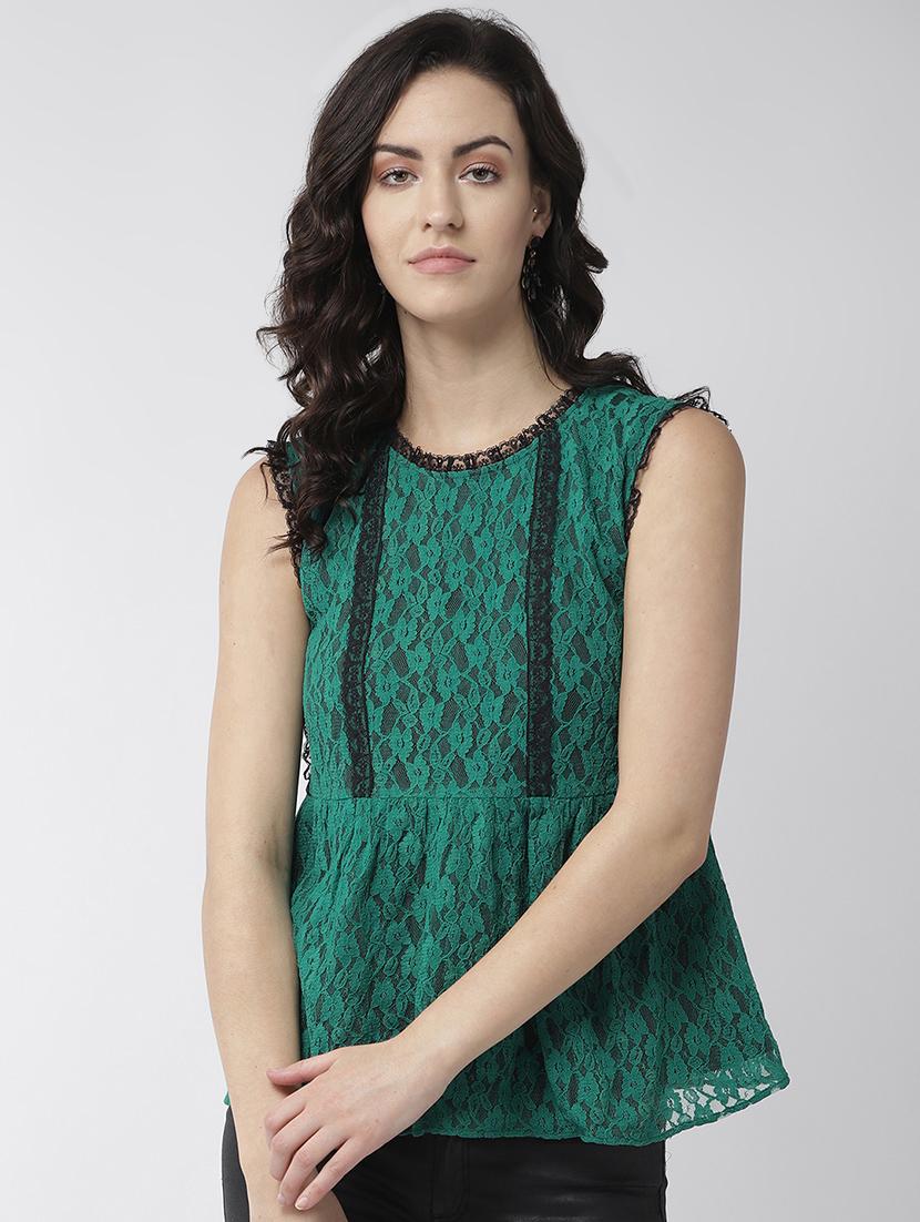 lace detail round neck top - 16713946 - Zoom Image - 1