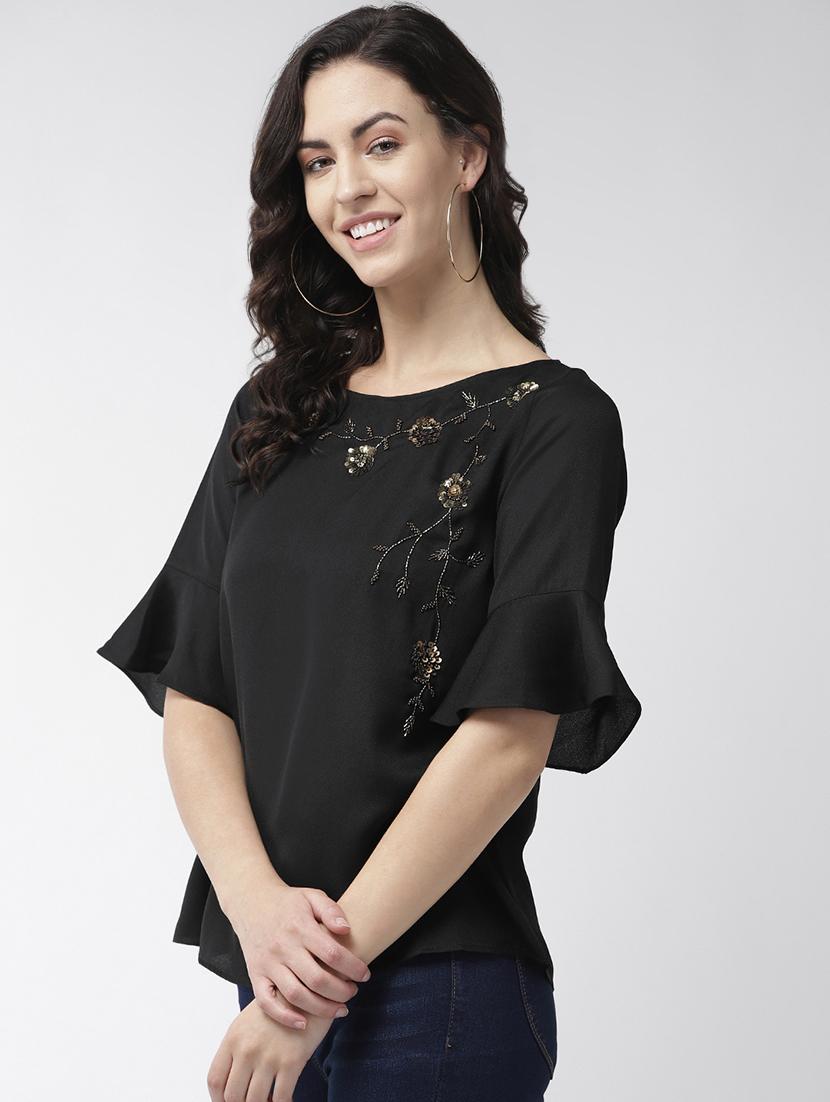 embellished detail bell sleeved top - 16713947 - Zoom Image - 2