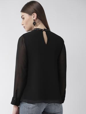 embellished mock neck ruffled top - 16713948 - Standard Image - 3