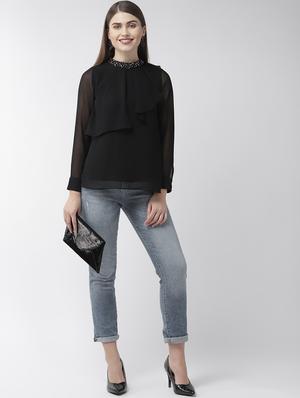 embellished mock neck ruffled top - 16713948 - Standard Image - 4