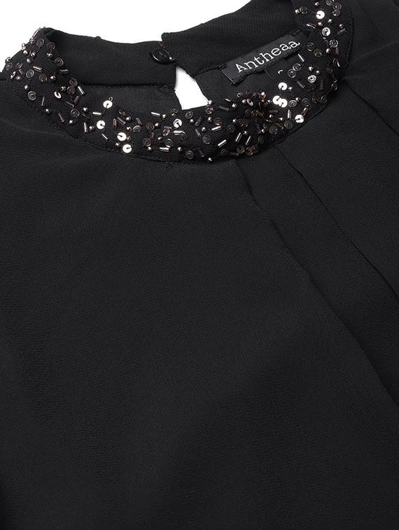 embellished mock neck ruffled top - 16713948 - Zoom Image - 5