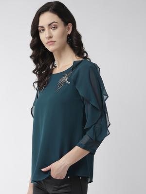 embellished detail ruffle sleeved top - 16713949 - Standard Image - 2
