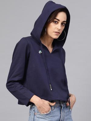 hooded neck cropped sweatshirt - 16713959 - Standard Image - 2