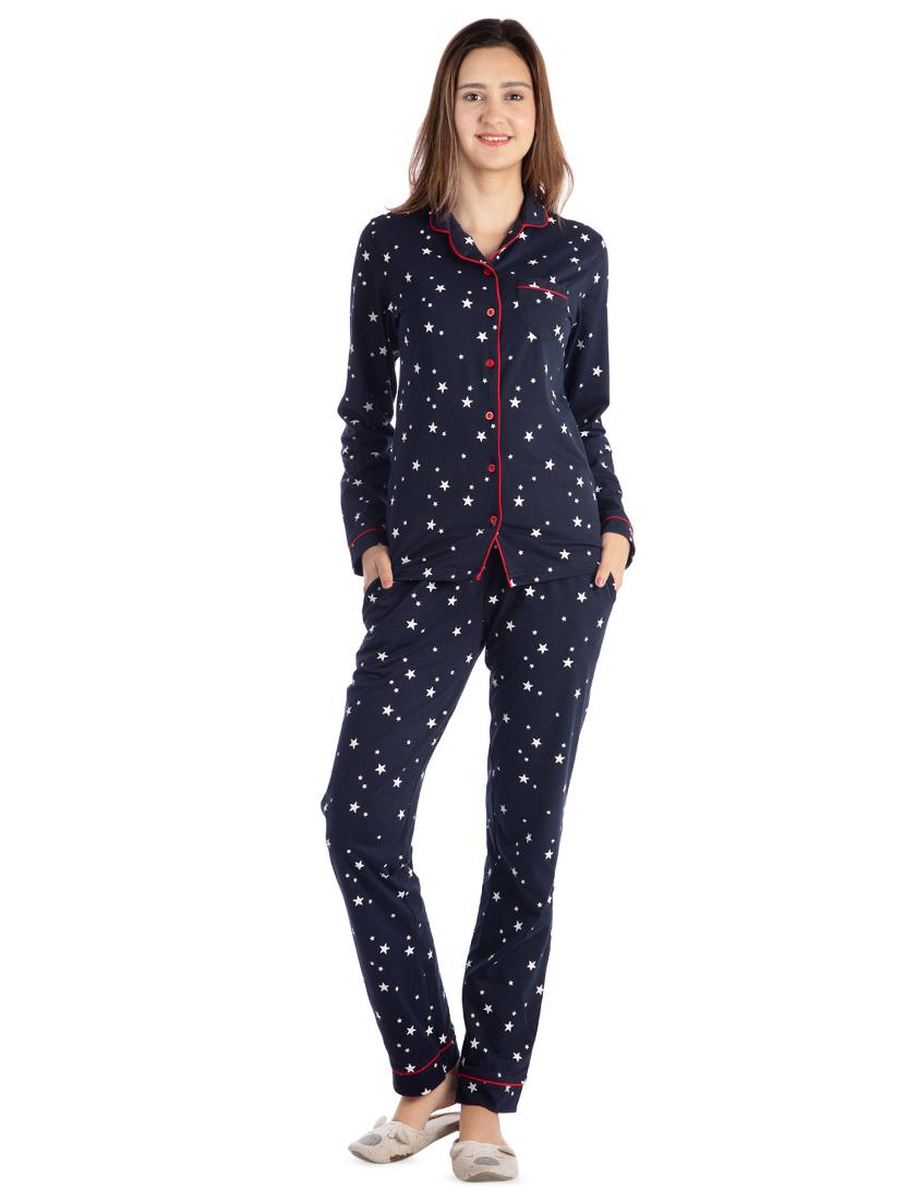lapel neck quirky nightwear set - 16713969 - Zoom Image - 1