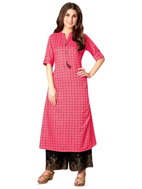 checkered a-line kurta - 16714065 - Standard Image - 1
