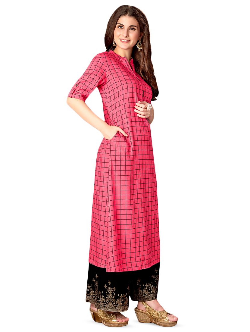checkered a-line kurta - 16714065 - Zoom Image - 2