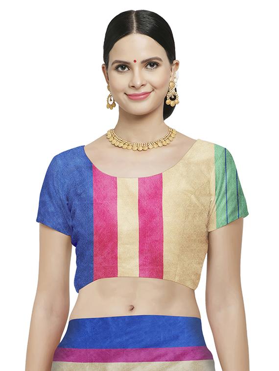 striped bordered saree with blouse - 16714137 - Zoom Image - 3