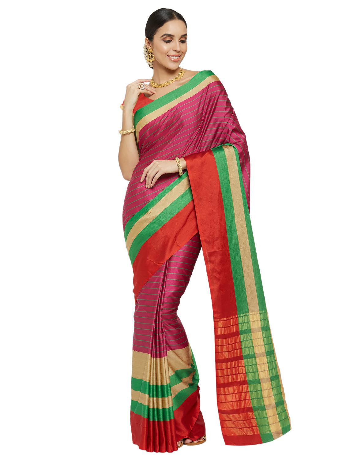 striped bordered saree with blouse - 16714138 - Zoom Image - 1