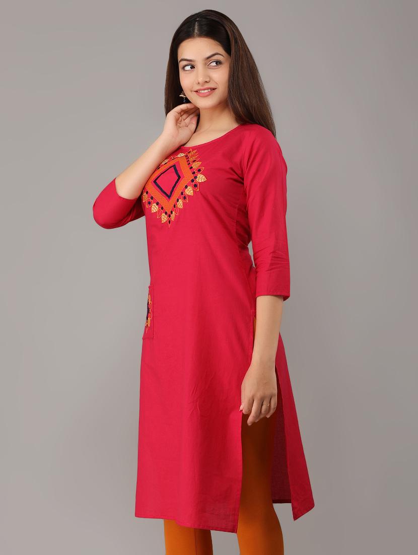 yoke embroidered straight kurta - 16714332 - Zoom Image - 2