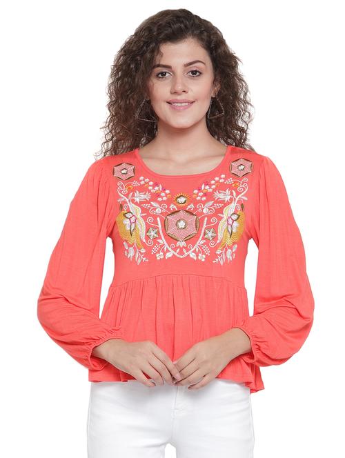 boat neck embroidered top - 16714374 - Standard Image - 1