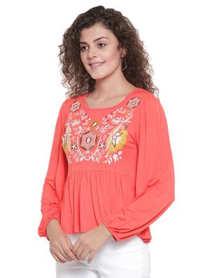 boat neck embroidered top - 16714374 - Standard Image - 2