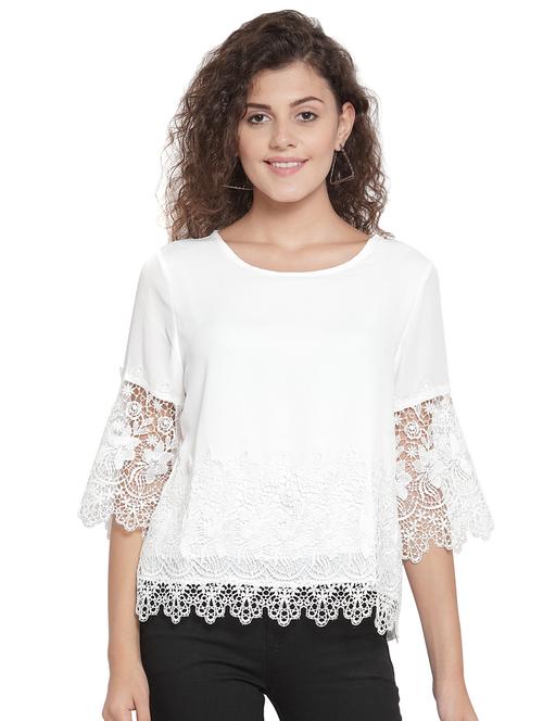 mesh paneled round neck top - 16714386 - Standard Image - 1