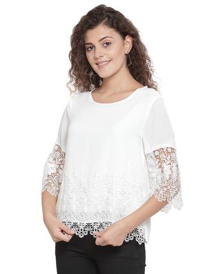 mesh paneled round neck top - 16714386 - Standard Image - 2