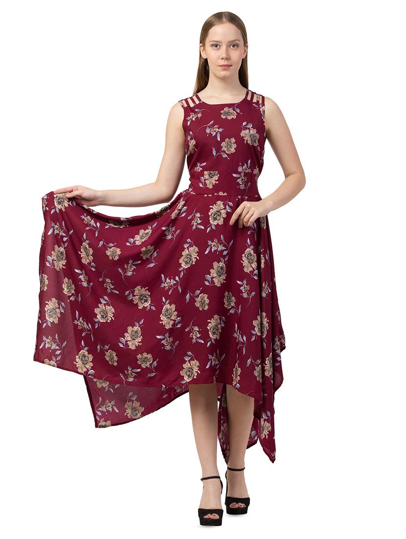 tie back floral asymmetric dress - 16714565 - Zoom Image - 1