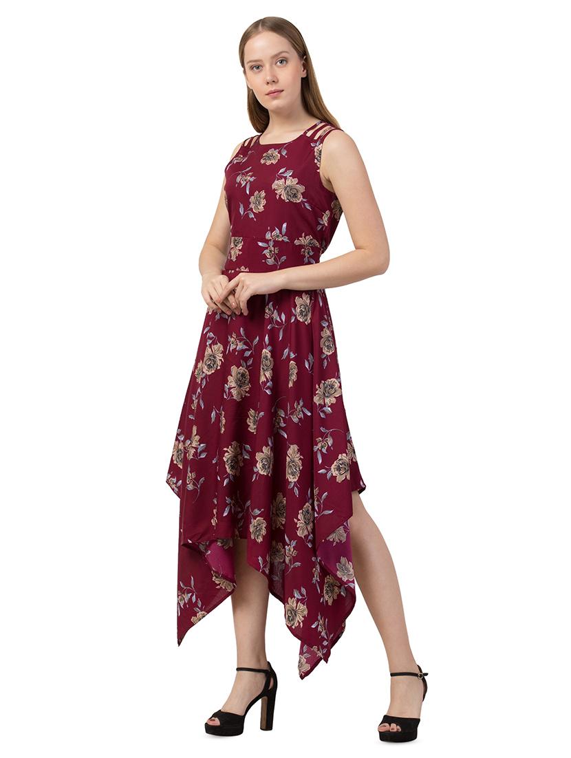 tie back floral asymmetric dress - 16714565 - Zoom Image - 3