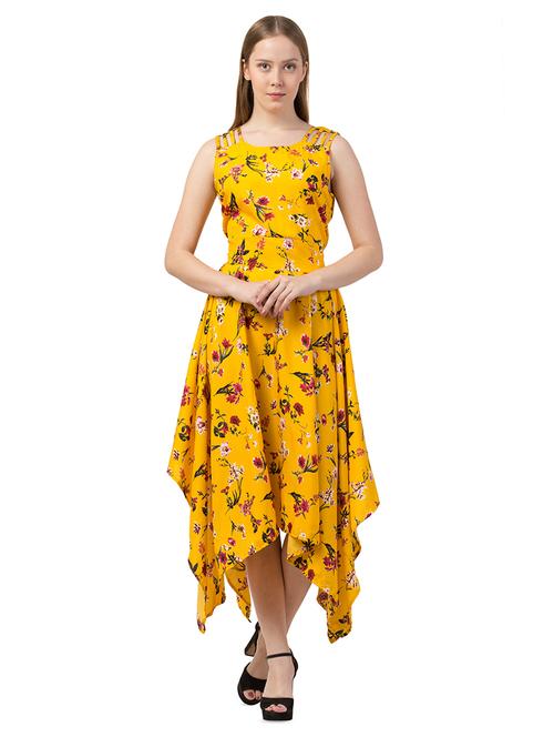 tie back floral asymmetric dress - 16714566 - Standard Image - 1