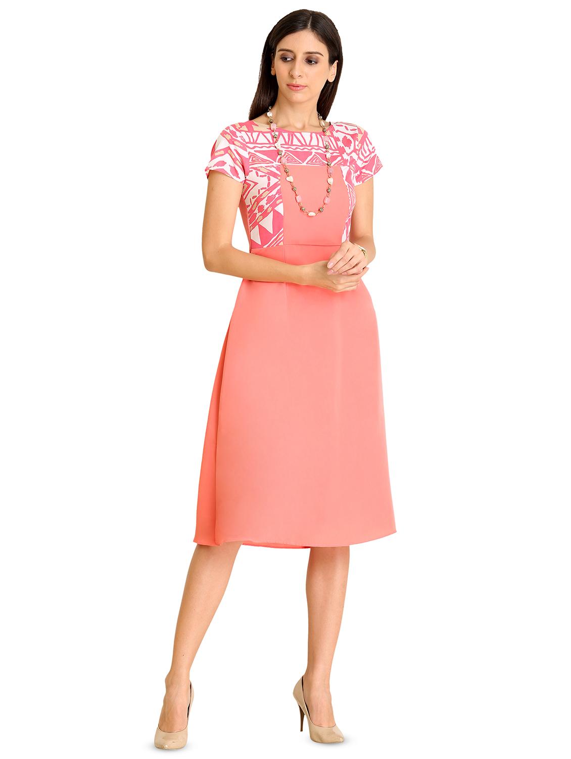 round neck printed a-line dress - 16715186 - Zoom Image - 1