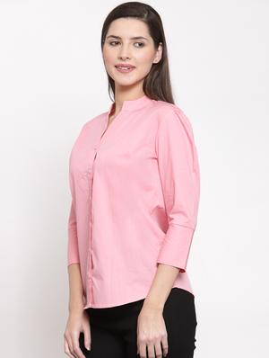 mandarin neck solid shirt - 16715189 - Standard Image - 2