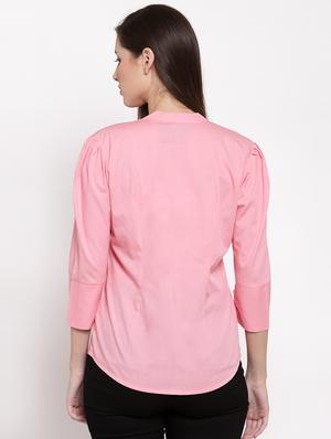 mandarin neck solid shirt - 16715189 - Standard Image - 3