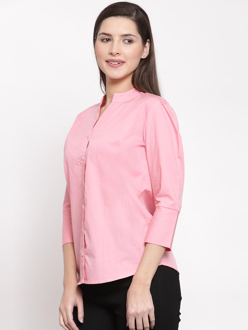 mandarin neck solid shirt - 16715189 - Zoom Image - 2