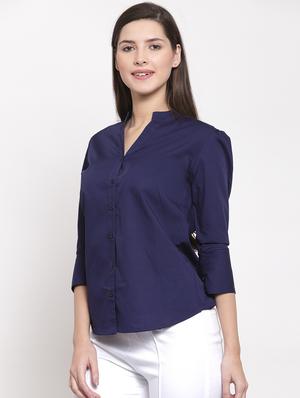 mandarin neck solid shirt - 16715190 - Standard Image - 2