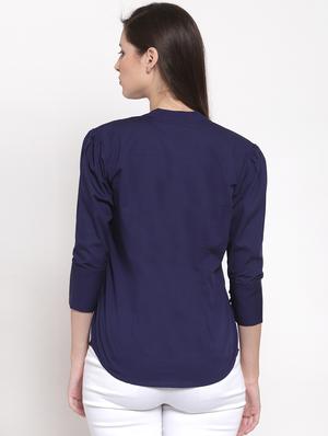 mandarin neck solid shirt - 16715190 - Standard Image - 3