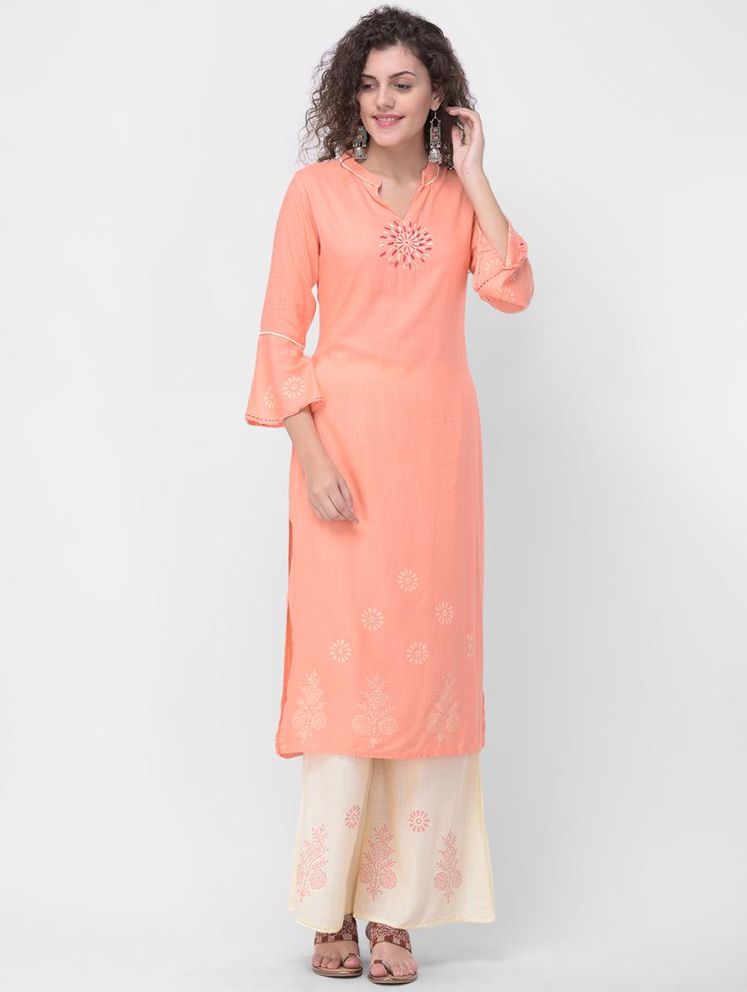 solid pastel kurta palazzo set - 16715336 - Zoom Image - 1