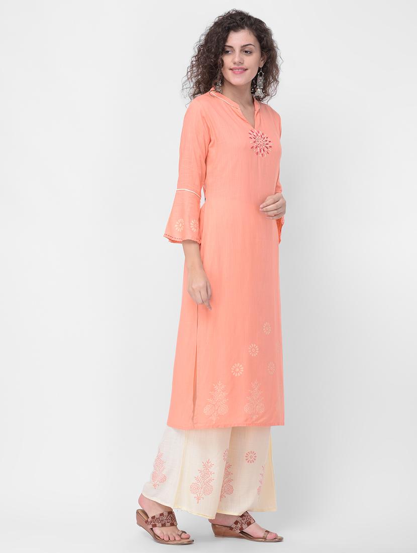 solid pastel kurta palazzo set - 16715336 - Zoom Image - 2