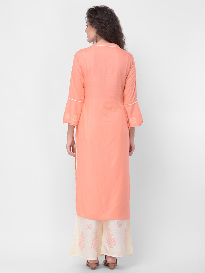 solid pastel kurta palazzo set - 16715336 - Zoom Image - 3