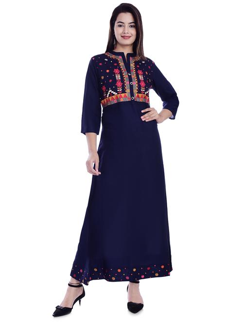 embroidered a-line kurta - 16717046 - Standard Image - 1