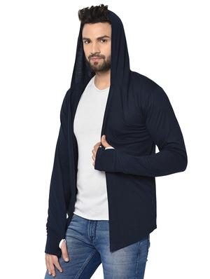 navy blue solid hooded shrug - 16717065 - Standard Image - 2