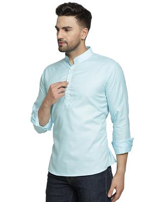 light blue solid short kurta - 16717093 - Standard Image - 2