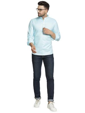light blue solid short kurta - 16717093 - Standard Image - 4