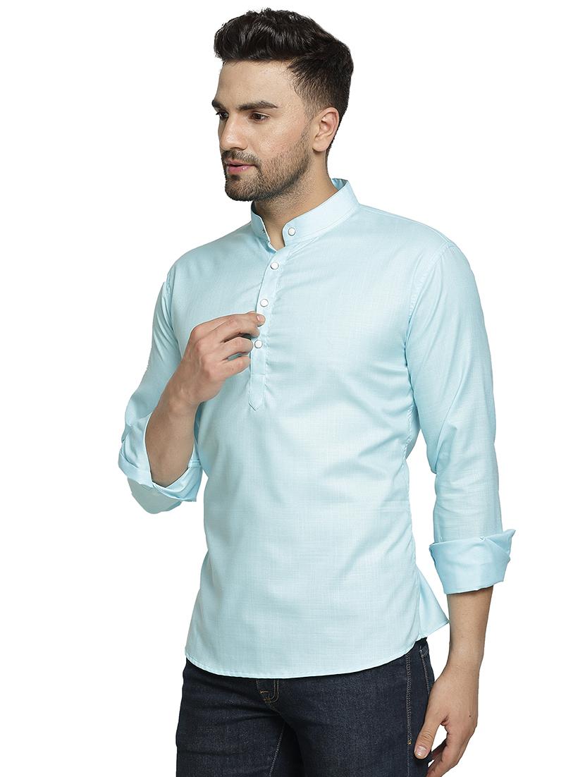 light blue solid short kurta - 16717093 - Zoom Image - 2