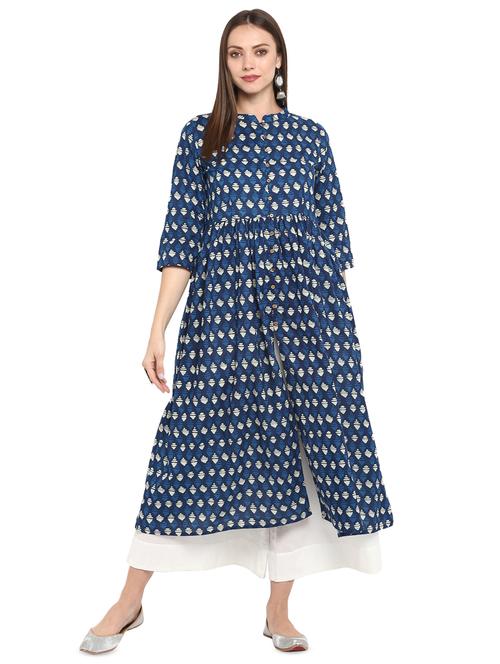 indigo flared kurta - 16717117 - Standard Image - 1