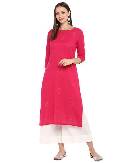 fuchsia solid straight kurta - 16717120 - Standard Image - 1