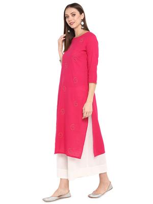 fuchsia solid straight kurta - 16717120 - Standard Image - 2