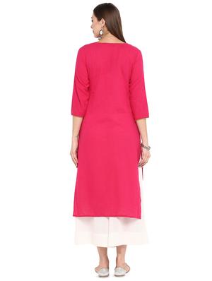 fuchsia solid straight kurta - 16717120 - Standard Image - 3