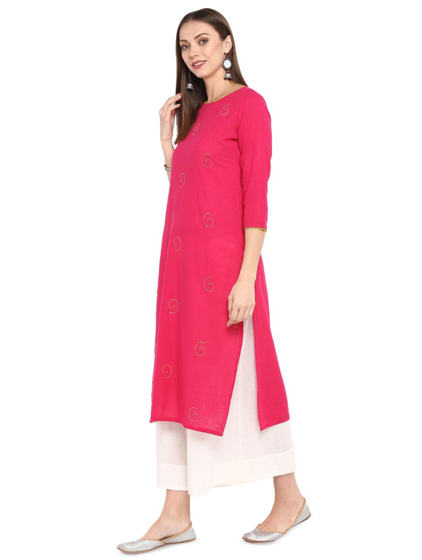 fuchsia solid straight kurta - 16717120 - Zoom Image - 2
