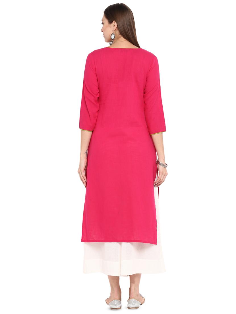 fuchsia solid straight kurta - 16717120 - Zoom Image - 3