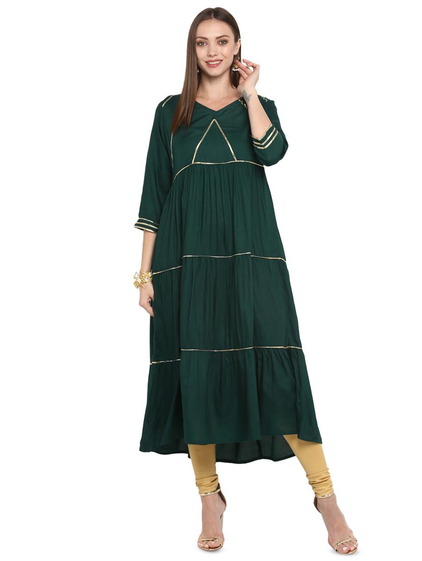 gota work tiered kurta - 16717126 - Zoom Image - 1