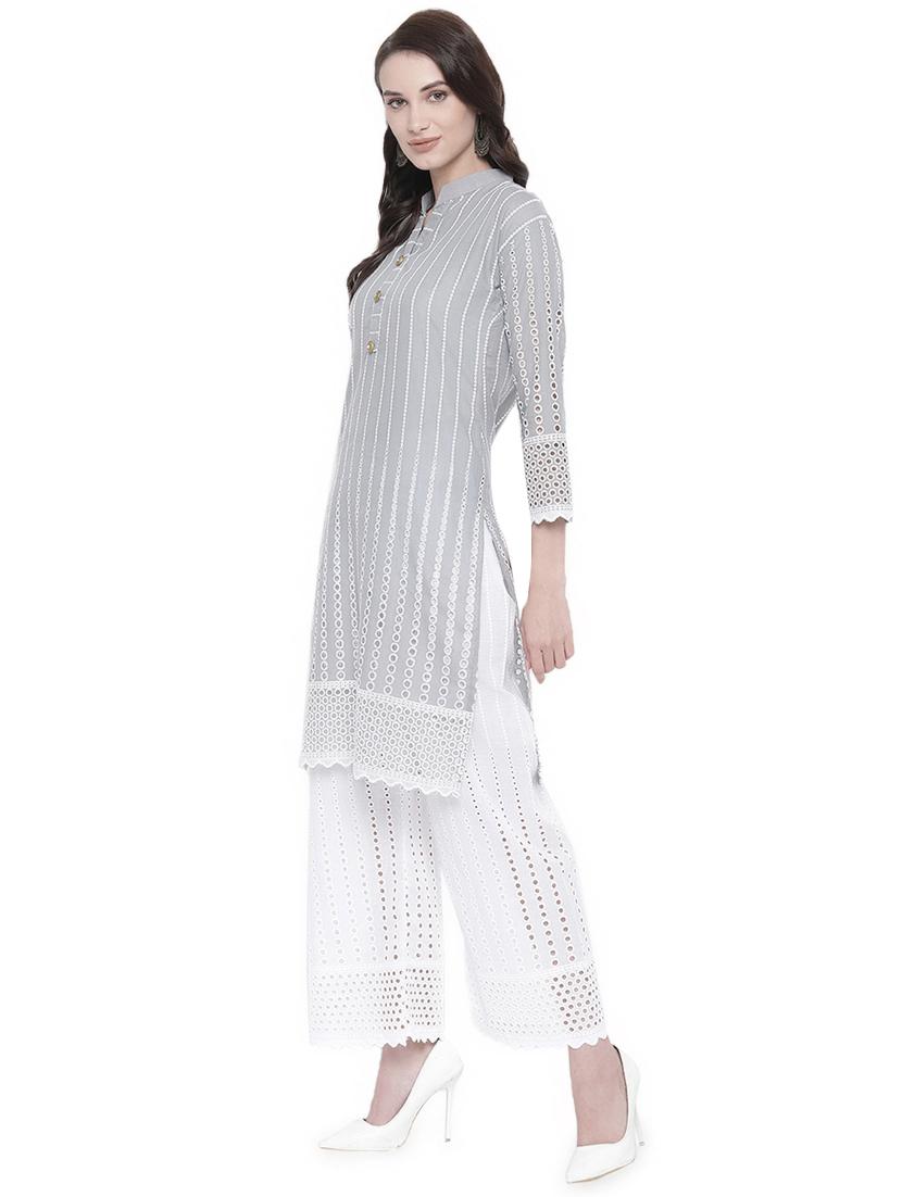 chikankari kurta palazzo set - 16717174 - Zoom Image - 2