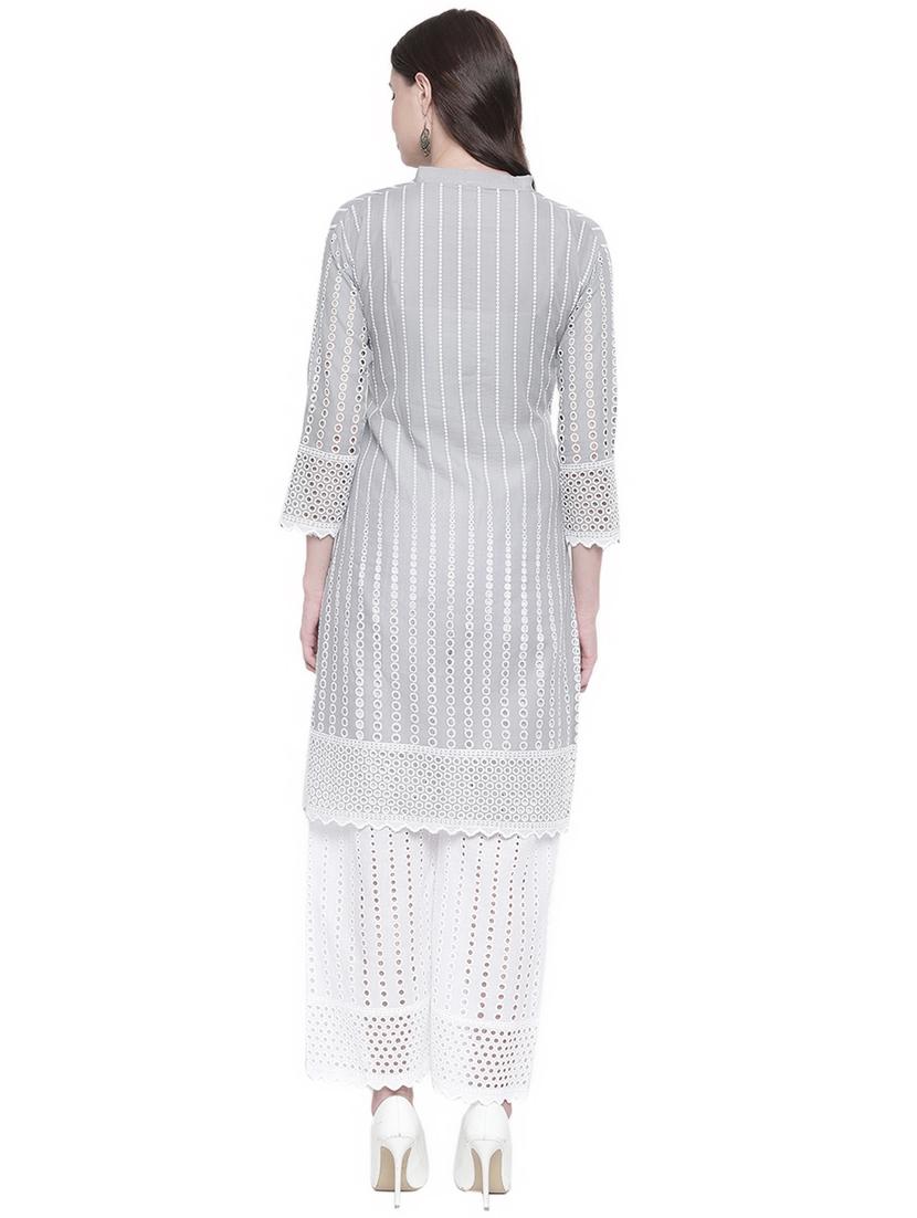 chikankari kurta palazzo set - 16717174 - Zoom Image - 3