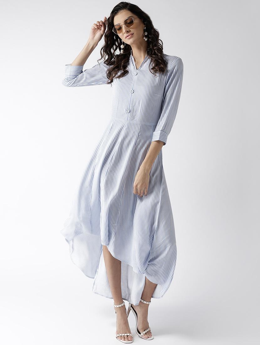 mandarin neck striped high low dress - 16717176 - Zoom Image - 1