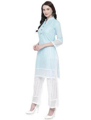 turquoise cotton kurta palazzo set - 16717199 - Standard Image - 2