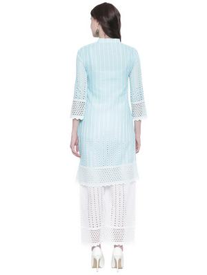 turquoise cotton kurta palazzo set - 16717199 - Standard Image - 3