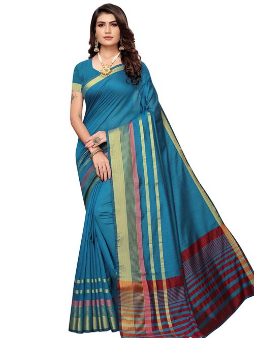 solid bordered saree with blouse - 16717218 - Standard Image - 1