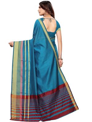 solid bordered saree with blouse - 16717218 - Standard Image - 2