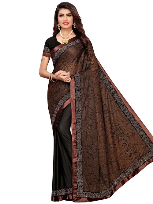 abstract print bordered saree with blouse - 16717230 - Standard Image - 1