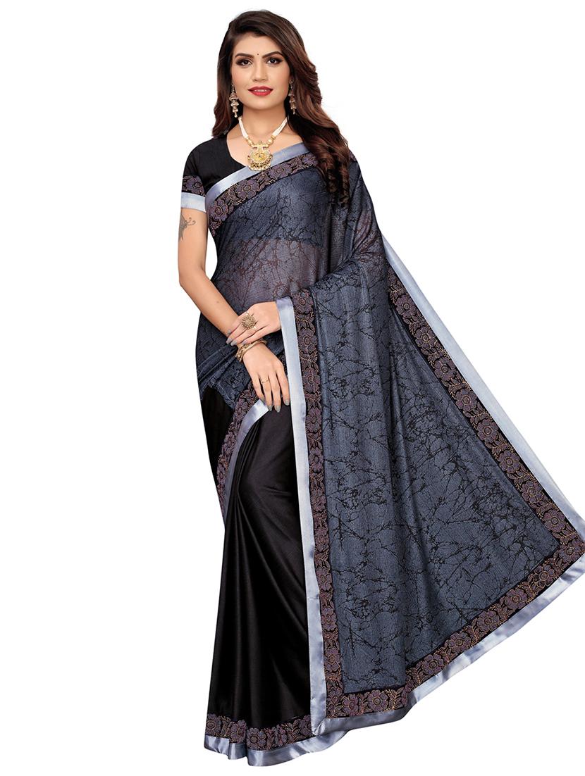 abstract print bordered saree with blouse - 16717232 - Zoom Image - 1